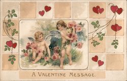 A Valentine Message - Two Angels with Flowers Postcard