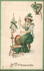 Souvenir of St. Patrick's Day - A Woman at a Spinning Wheel Postcard