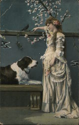 Woman With Her Dog Postcard