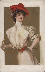 Woman Holding a Tennis Racket Postcard