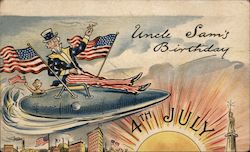 Uncle Sam's Birthday - July 4th Postcard