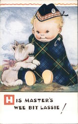 His Master's Wee Bit Lassie - A Child with a Dog Postcard