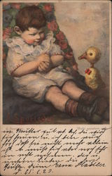 A Little Boy with a Play Duck Postcard