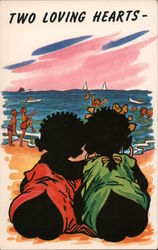 Two Black Children at Beach: Two Loving Hearts Postcard