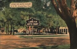 Lone Fir Auto Court Postcard