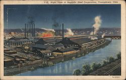 Night View of Republic Steel Corporation Youngstown, OH Postcard Postcard Postcard