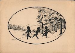 3 Cherubs in the Snow Silhouettes Postcard Postcard Postcard