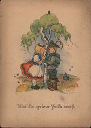 German Boy and girl holding hands Children Postcard Postcard Postcard