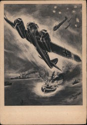 Bombing of an English Battleship Postcard