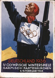 1936 Winter Olympics German Skiier Postcard