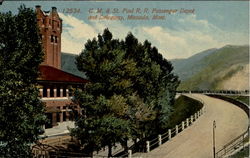 G. M. & St. Paul R. R. Passenger Depot And Driveway Missoula, MT Postcard Postcard