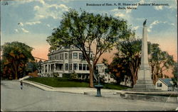 Residence Of Hon. A. H. Shaw And Soldiers Monument Postcard