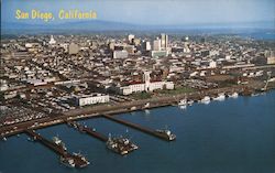 Spectacular Air View showing the Centre City Buildings and Port of this expanding Metropolis San Diego, CA Postcard Postcard Postcard