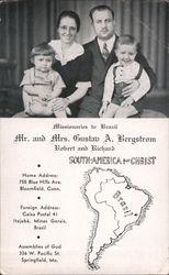 Missionaries to Brazil, Mr. and Mrs. Gustav A. Bergstrom, Robert and Richard Postcard