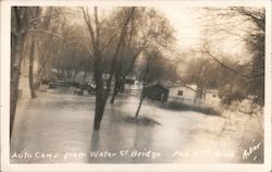 Feb 27, 1940 Auto Camp From Water St. Bridge, Flooded Merced, CA Postcard Postcard Postcard