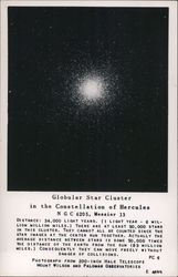 Globular Star Cluster in the Constellation of Hercules, NGC 6205, Messier 13 Postcard