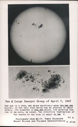 Sun & Large Sunspot Group of April 7, 1947 Postcard