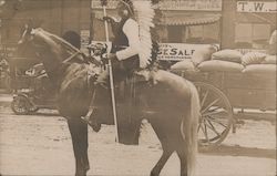 Indian on Horseback in Town Frederick, OK Native Americana Postcard Postcard Postcard