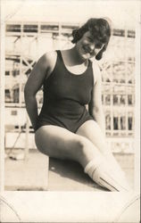 Woman on Pier in Bathing Suit Swimsuits & Pinup Postcard Postcard Postcard