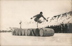 Jumping Barrels on Skates Postcard