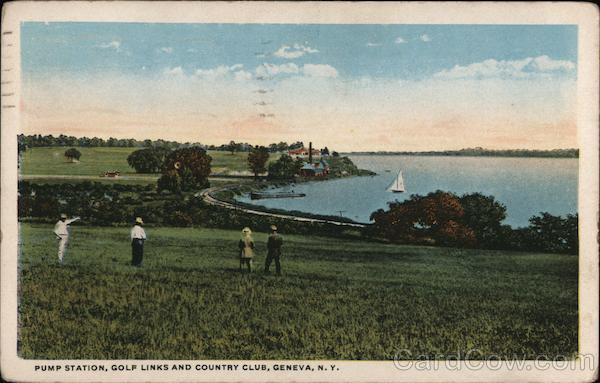 Pump Station, Golf Links and Country Club Geneva, NY Postcard