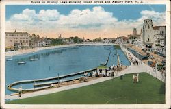 Scene on Wesley Lake Showing Ocean Grove and Asbury Park Postcard