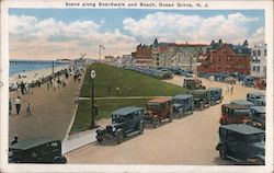 Scene along Boardwalk and Beach Ocean Grove, NJ Postcard Postcard Postcard