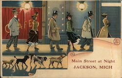 Main Street at Night Jackson, MI Postcard Postcard Postcard