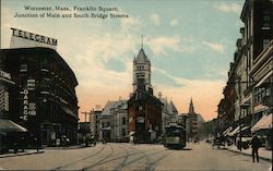 Franklin Square, Junction of Main and South Bridge Streets Worcester, MA Postcard Postcard Postcard