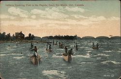 Indians Spearing Fish in the Rapids Sault Ste Marie, ON Canada Ontario Postcard Postcard Postcard