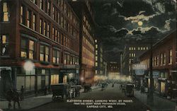 Eleventh Street, Looking West, By Night Postcard