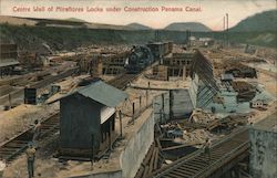 Centre wall of Mirafiores locks under construction Panama Canal Postcard Postcard Postcard