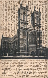 View of Westminster Abbey - Japanese Writing London, England Postcard Postcard Postcard