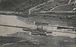 A dreadnought passing through locks Panama Postcard Postcard Postcard