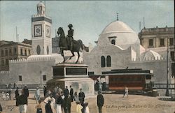 The Mosque and Statue of the Duke of Orleans Algers, Algeria Africa Postcard Postcard Postcard