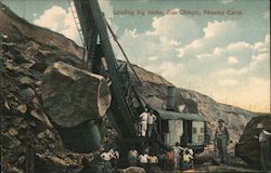 Loading big rocks, Bas Obispo, Panama Canal Postcard