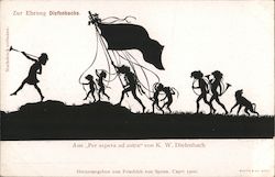 Silhouette children carrying a flag, from "Per aspera ad astra" by K.W. Diefenbach Germany Postcard Postcard Postcard