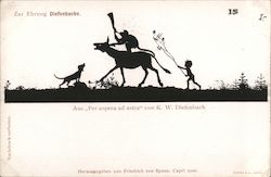 Silhouette monkey, child and dog travelling, from "Per aspera ad astra" by K.W. Diefenbach Germany Postcard Postcard Postcard