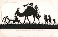 Silhouette children and monkeys riding animals, from "Per aspera ad astra" by K.W. Diefenbach Germany Postcard Postcard Postcard