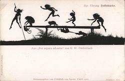 Silhouette children and monkeys playing, from "Per aspera ad astra" by K.W. Diefenbach Silhouettes Postcard Postcard Postcard