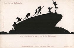 Silhouette children climbing a boulder, from "Per aspera ad astra" by K.W. Diefenbach Germany Postcard Postcard Postcard