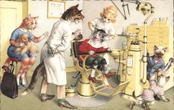 Cats at the Dentist's Office. Postcard