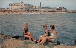 Sunbathinbg on Jetty, Extending From Ocean Grove Beach New Jersey Postcard Postcard Postcard