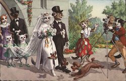 Bride and Groom Cats in Clothing Postcard