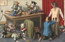 Cats in Clothing at a Tailor's Shop Postcard