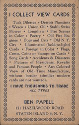 Ben Papell "I Collect View Cards" Staten Island, NY Post Card Clubs & Collecting Postcard Postcard Postcard