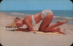 Peek-A-Boo, Girl in Bikini on Beach Swimsuits & Pinup Postcard Postcard Postcard