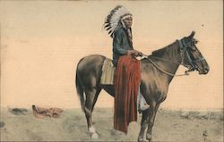 Indian Chief on Horseback Native Americana Postcard Postcard Postcard