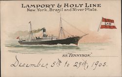 Lamport & Holt Line - New York, Brazil and River Plate - SS Tennyson Steamers Postcard Postcard Postcard