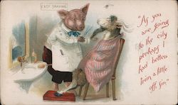 Pig Shaving Goat Dressed Animals Postcard Postcard Postcard